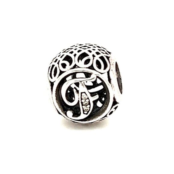 Pandora Initial F Cz Round Charm - Picture 1 of 3